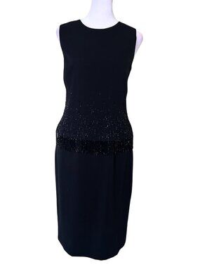 Sleeveless Black Beaded Fringe Midi Dress
